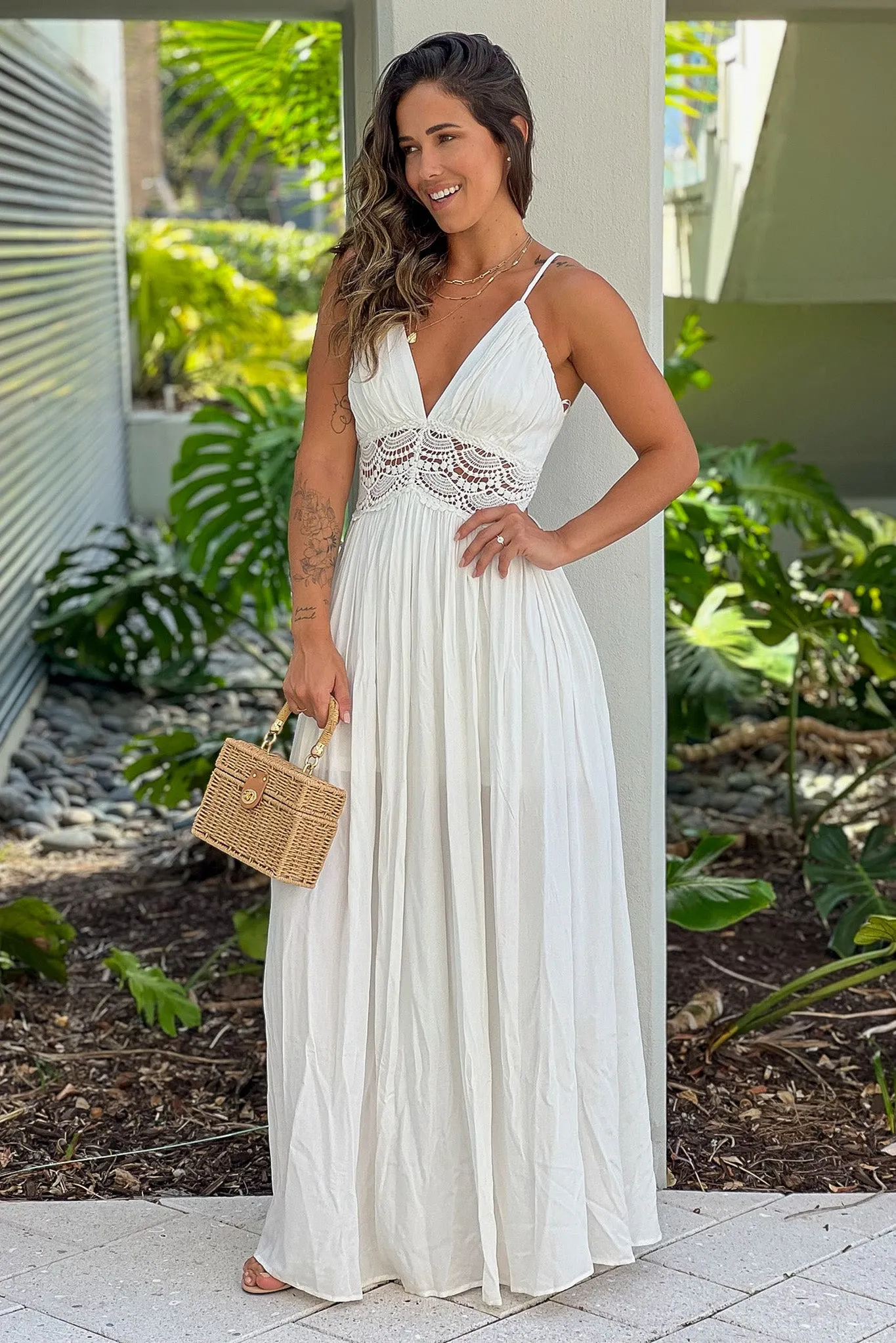 Ivory Maxi Dress With Crochet Trim