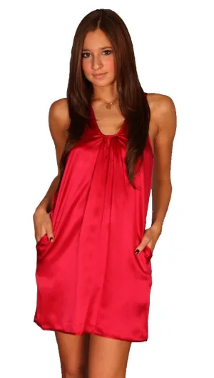 Janet Silk Racerback Pocket Sleeveless Tunic Dress Red