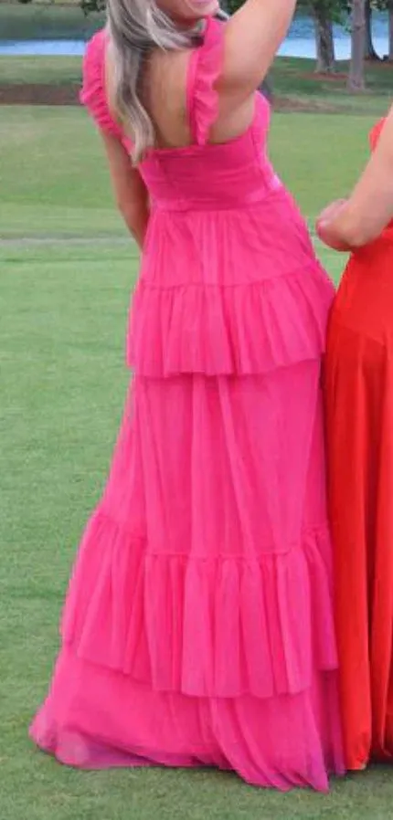 kamahe Hot Pink Long Prom Dresses Tulle Formal Evening Dress