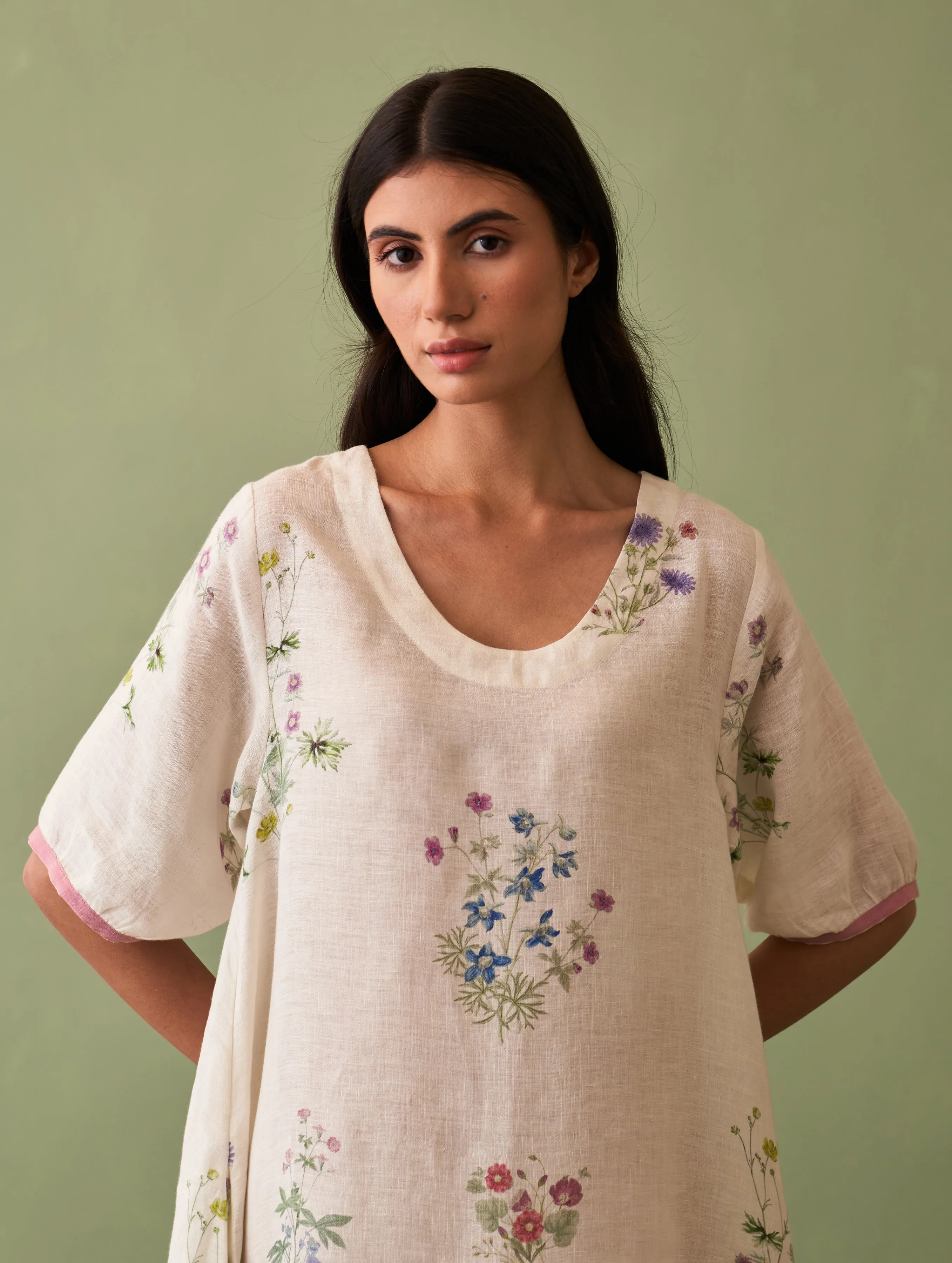 Kanami Botanical Linen Dress - Ivory