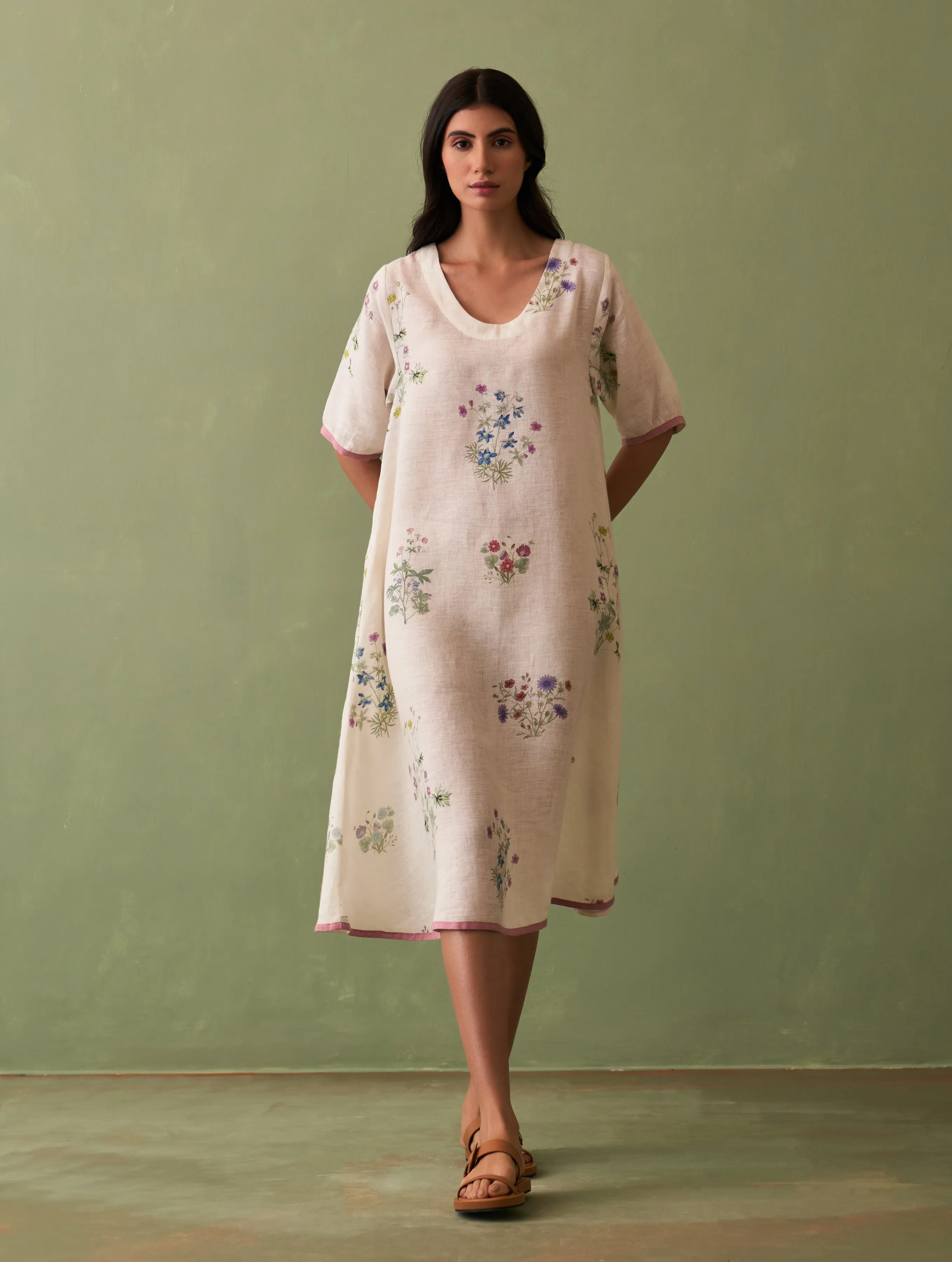 Kanami Botanical Linen Dress - Ivory