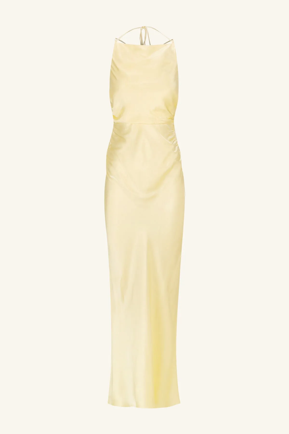 LA LUNE HIGH NECK RUCHED MAXI DRESS - LEMON