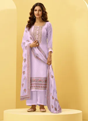 Lavender Embroidered Designer Palazzo Suit