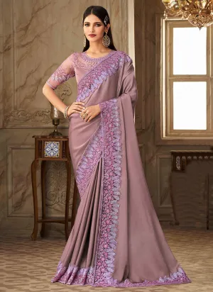 Lavender Embroidered Silk Saree