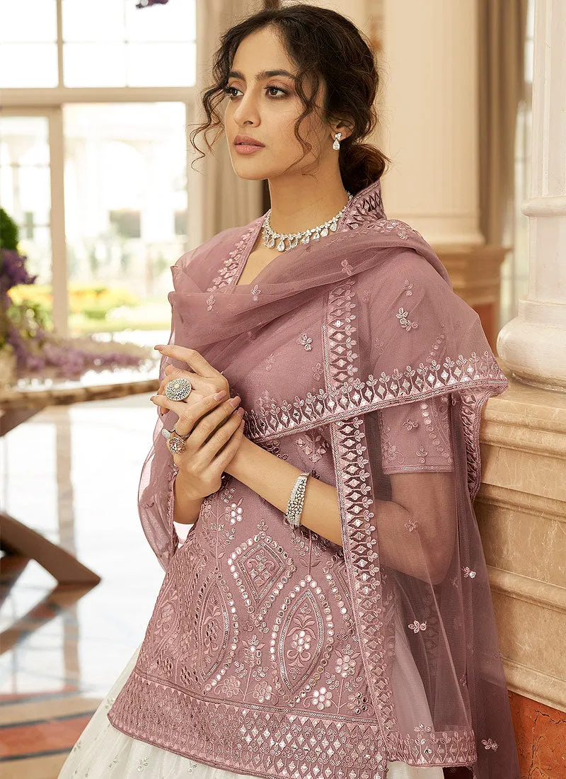 Lilac And White Embroidered Lehenga Kurti