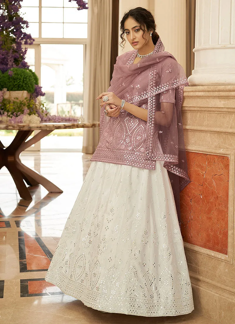 Lilac And White Embroidered Lehenga Kurti