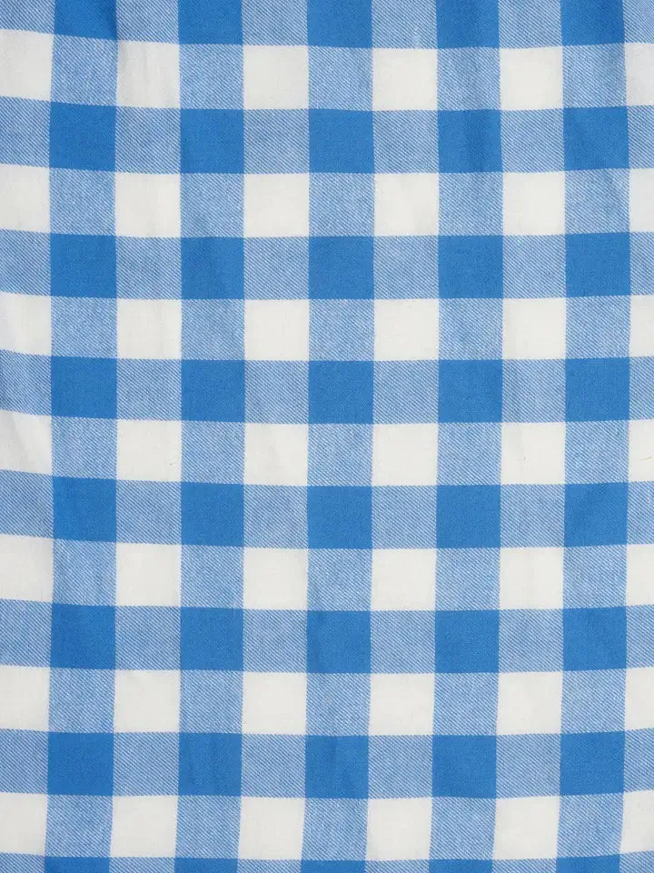 Lily Off Shoulder Blue Gingham Swing Dress by Dolly and Dotty