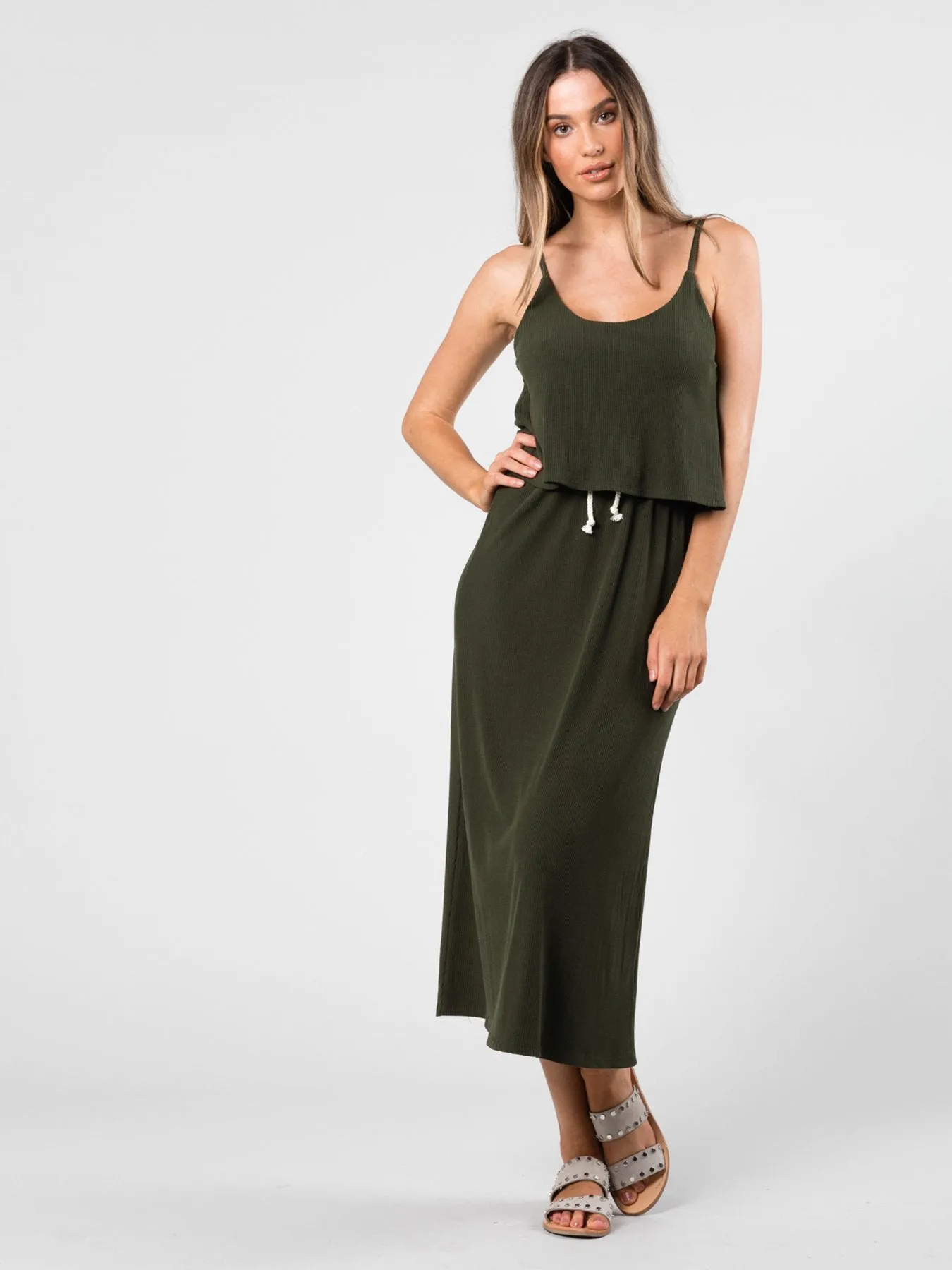 Lourdes Rib Midi Dress - Dark Army