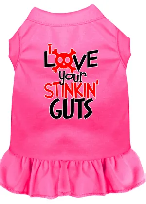 Love Your Stinkin Guts Screen Print Dog Dress Bright Pink Lg