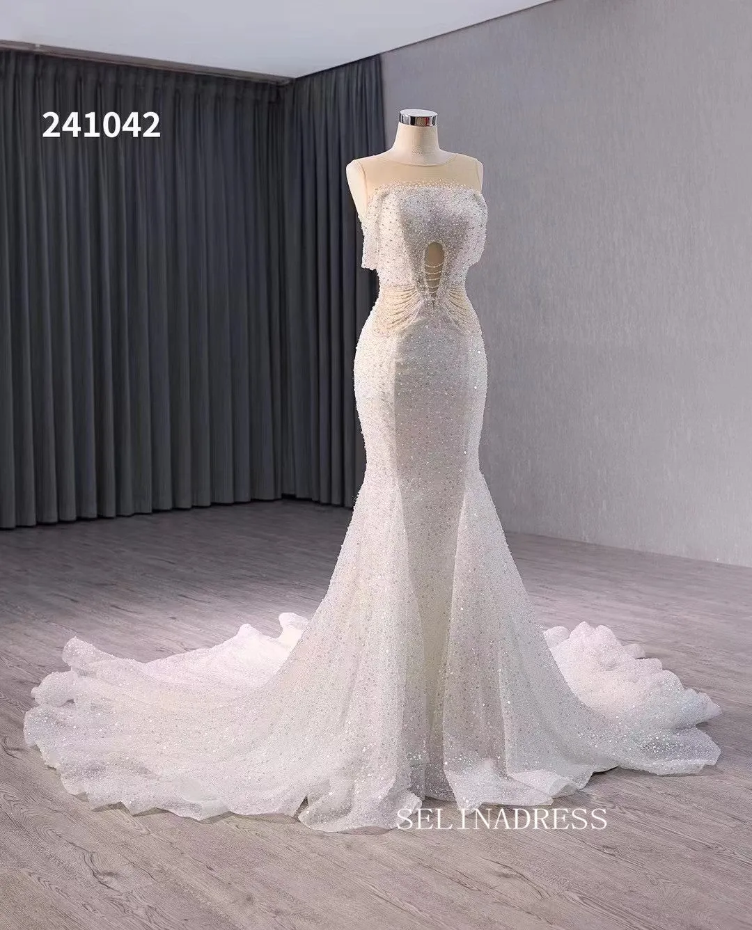 Luxury Mermaid Beaded Wedding Dress Sleeveless Bridal Gowns 241042