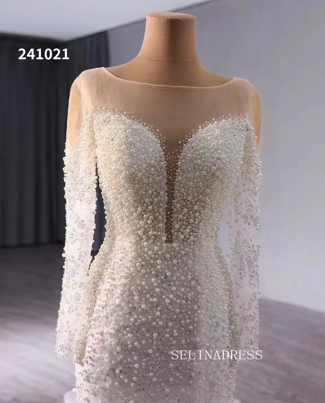 Luxury Mermaid Long Sleeve Wedding Dress Beaded Bridal Gowns 241021