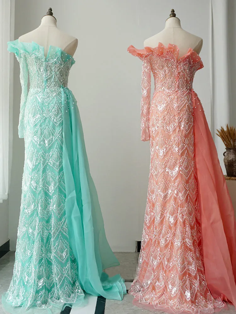 Luxury Strapless Long Prom Dresses Gorgeous Full Beaded Elegant Evening Dresses FUE007