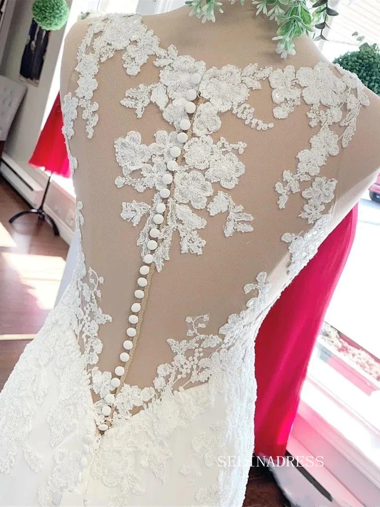 Mermaid Scoop Applique Lace Boho Wedding Gowns Rustic Modest Wedding Dresses KTC051