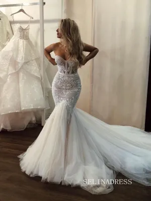 Mermaid Sweetheart Rustic Lace Wedding Dress Cheap Bridal Dresses #KOP090