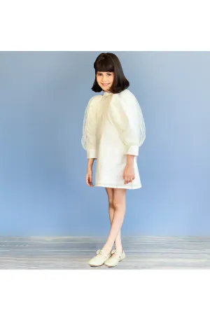 Off White Ruffle Sleeves A-Line Dress