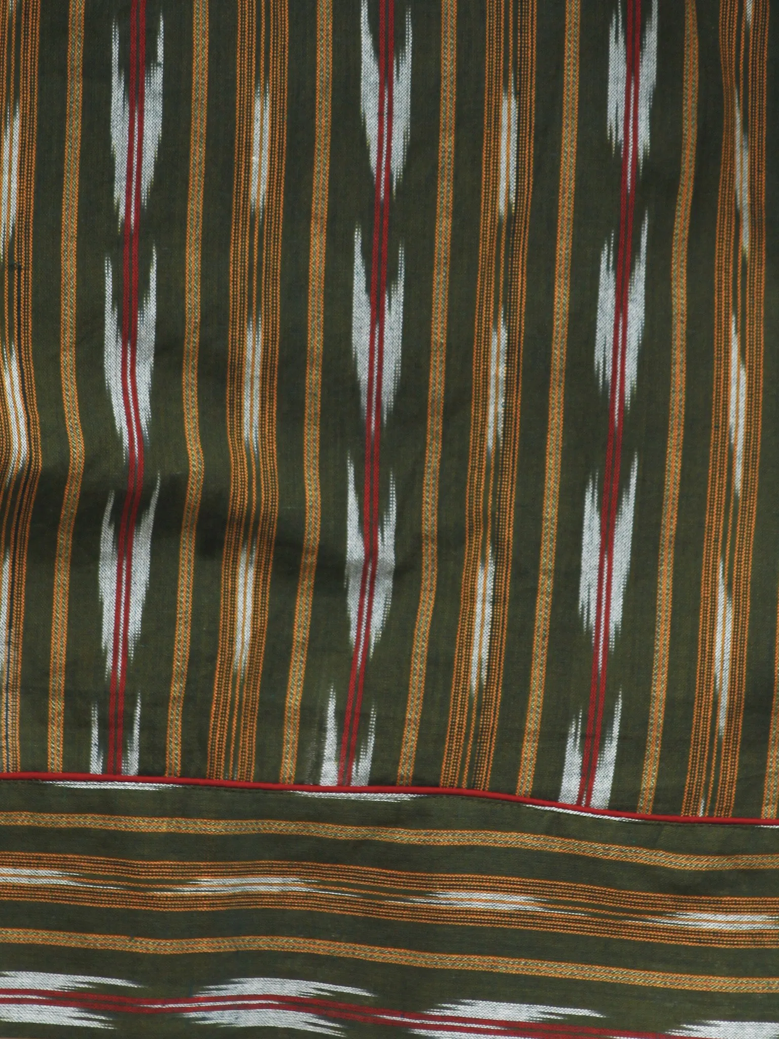 Olive Green Mustard Maroon Ivory Ikat Sleeveless Dress With Gathers & Side Pockets -  D68F742