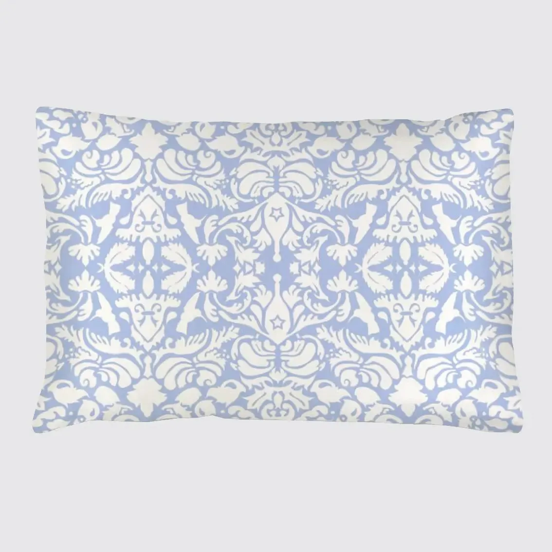 Pale Blue With White Hummingbird Damask Pattern Silk Pillowcase