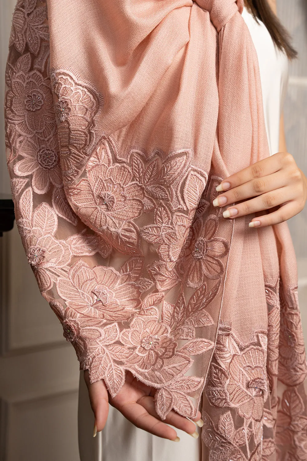 Peony Dream | Embroidered Wool Silk Stole