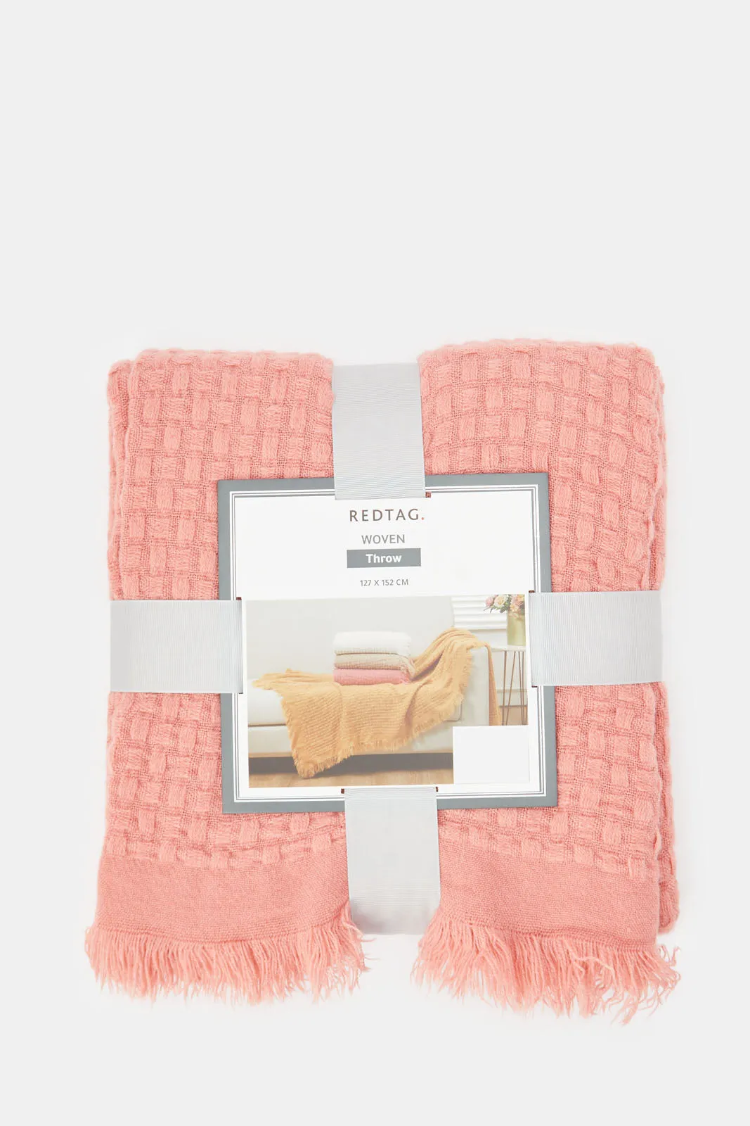 Pink Basket Weave Jacquard Throw