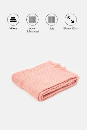 Pink Basket Weave Jacquard Throw