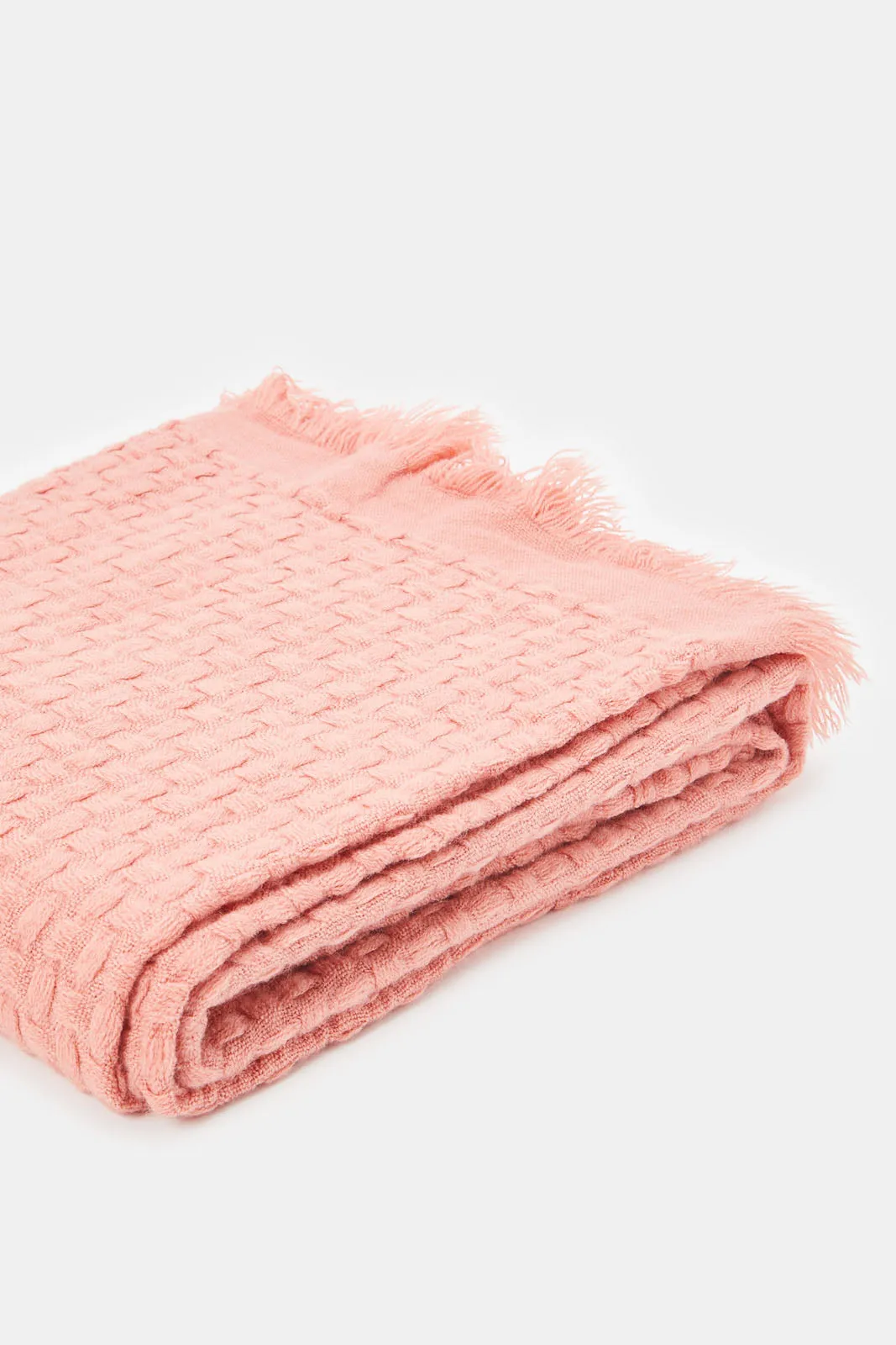 Pink Basket Weave Jacquard Throw