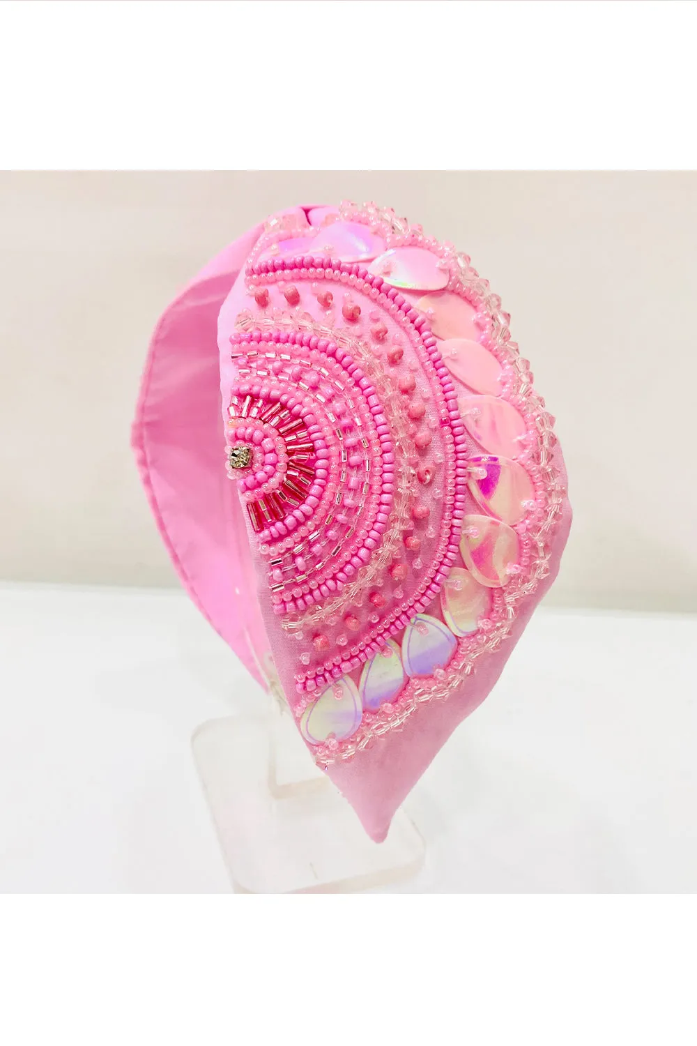 Pink Embroidered Pure Crepe Hairband