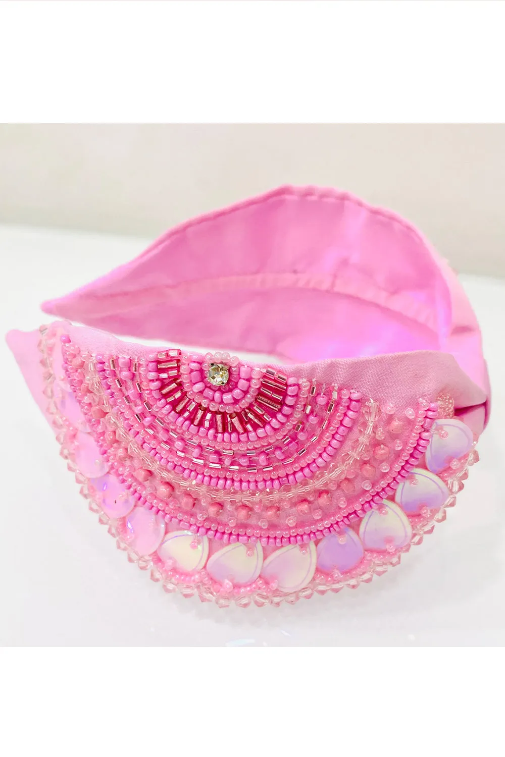 Pink Embroidered Pure Crepe Hairband