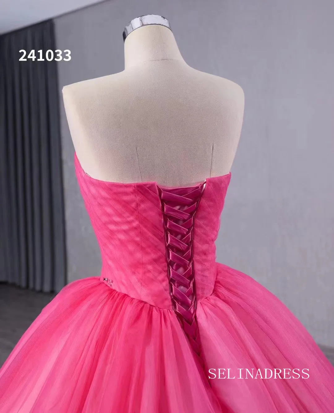 Pink Ruffles Wedding Dress Removable Overskirt Quinceanera Dress 241033