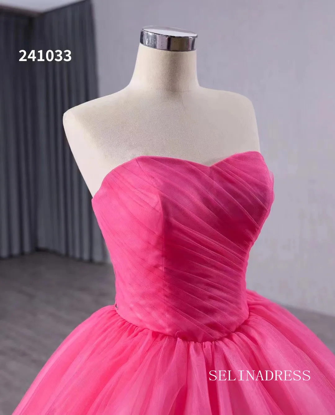 Pink Ruffles Wedding Dress Removable Overskirt Quinceanera Dress 241033