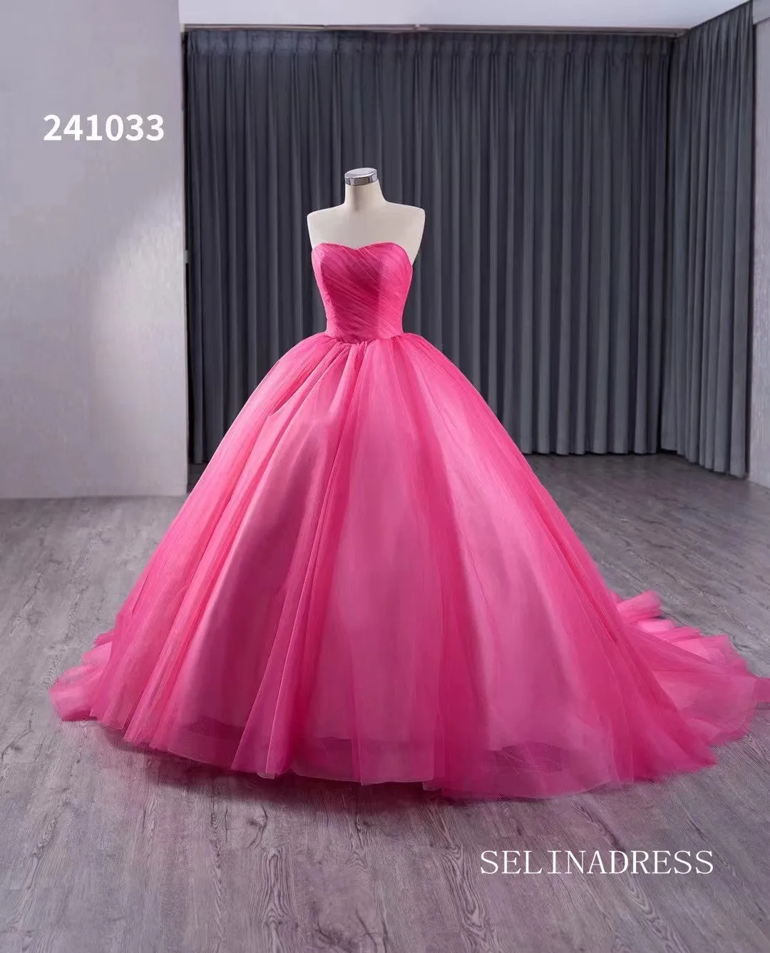 Pink Ruffles Wedding Dress Removable Overskirt Quinceanera Dress 241033