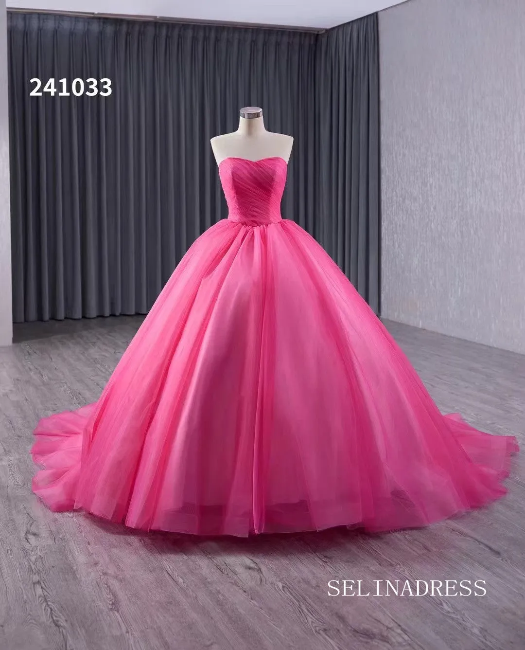 Pink Ruffles Wedding Dress Removable Overskirt Quinceanera Dress 241033