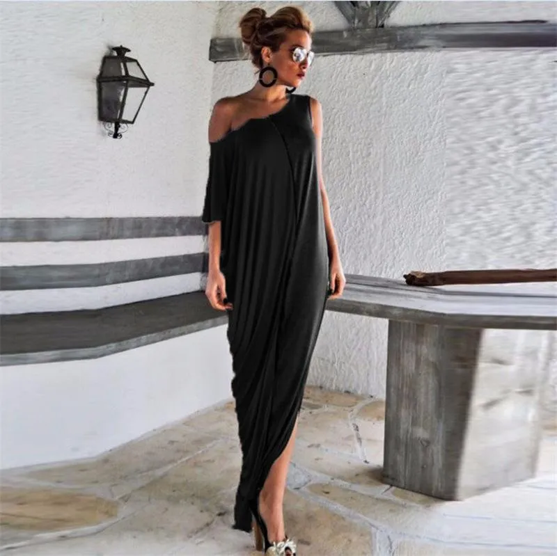 Plus Size One Shoulder Loose Long Dresses