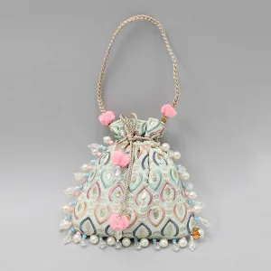 Pre Order: Elegant Embroidered Braided String Potli Bag