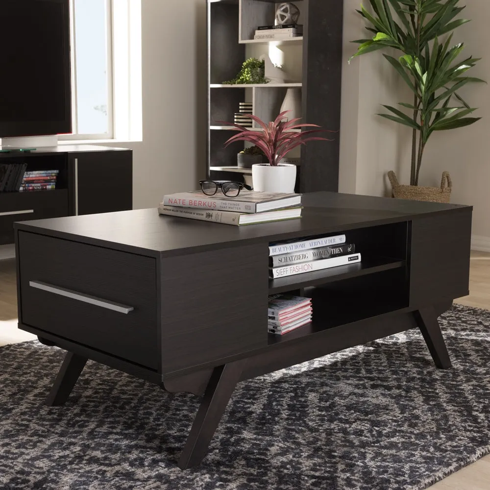 PREMIER STUDIO ASHFIELD MID-CENTURY MODERN ESPRESSO BROWN FINISHED WOOD 2-DRAWER COFFEE TABLE