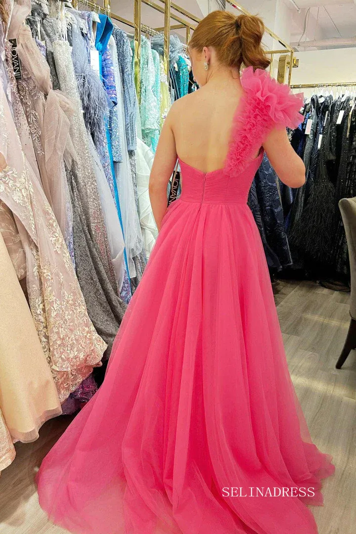 Princess Ruffled One Shoulder A-Line Tulle Prom Dress lpk569