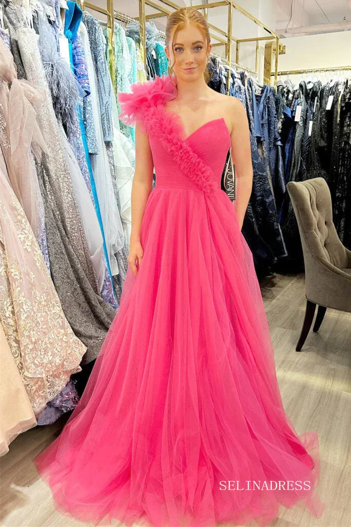 Princess Ruffled One Shoulder A-Line Tulle Prom Dress lpk569