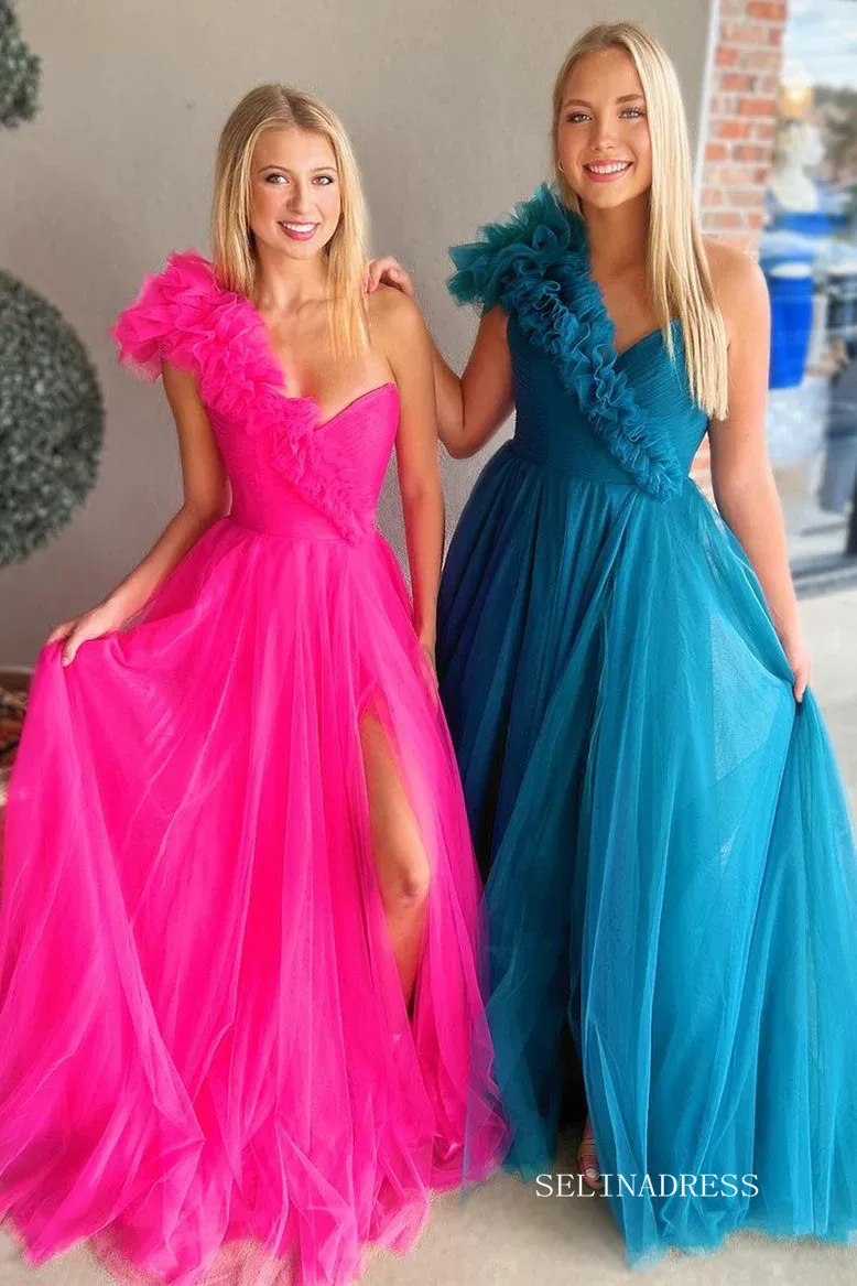 Princess Ruffled One Shoulder A-Line Tulle Prom Dress lpk569