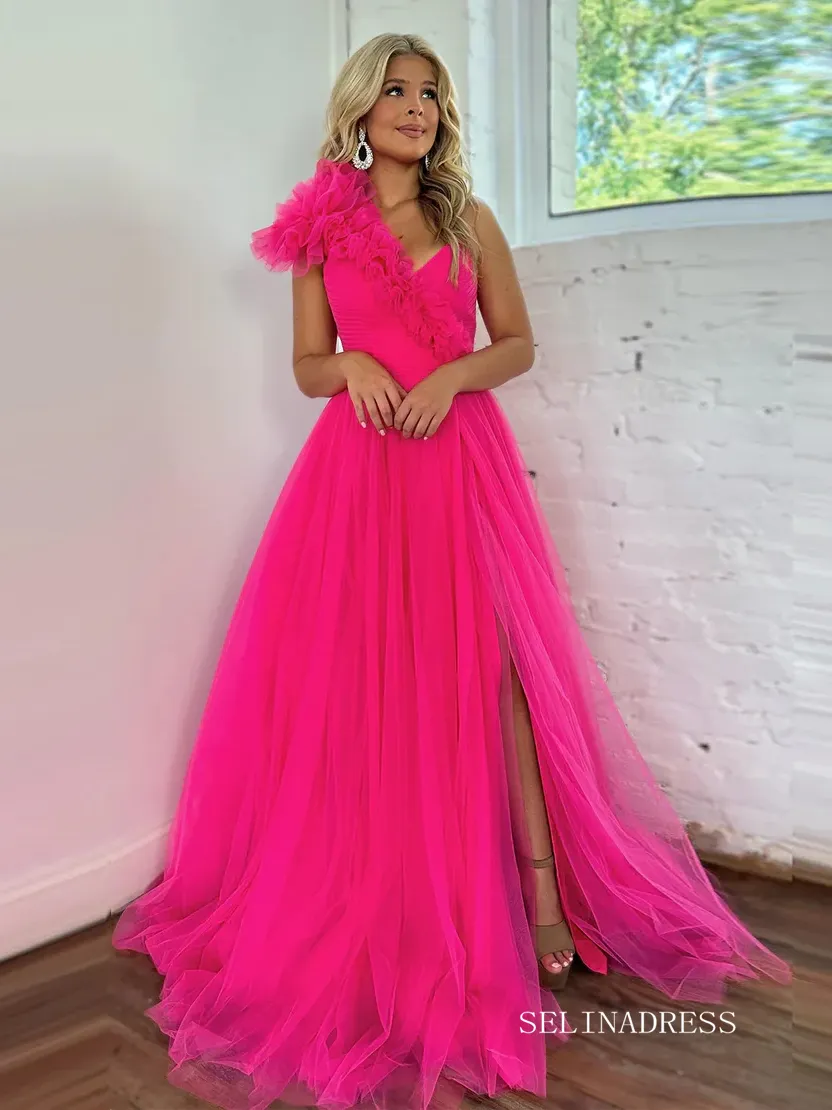 Princess Ruffled One Shoulder A-Line Tulle Prom Dress lpk569