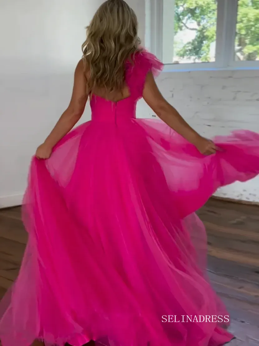 Princess Ruffled One Shoulder A-Line Tulle Prom Dress lpk569