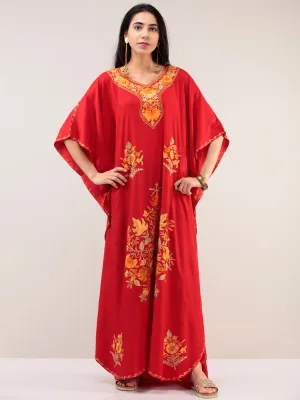 Red Aari Embroidered Kashmere Free Size Kaftan  - K12K028