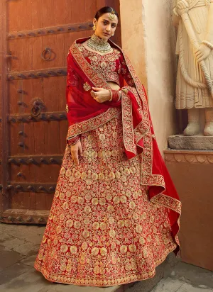 Red And Golden Embroidered Wedding Lehenga Choli