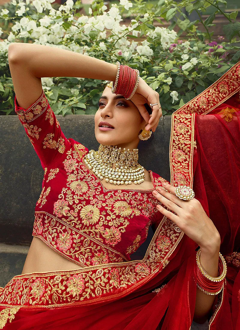 Red And Golden Embroidered Wedding Lehenga Choli