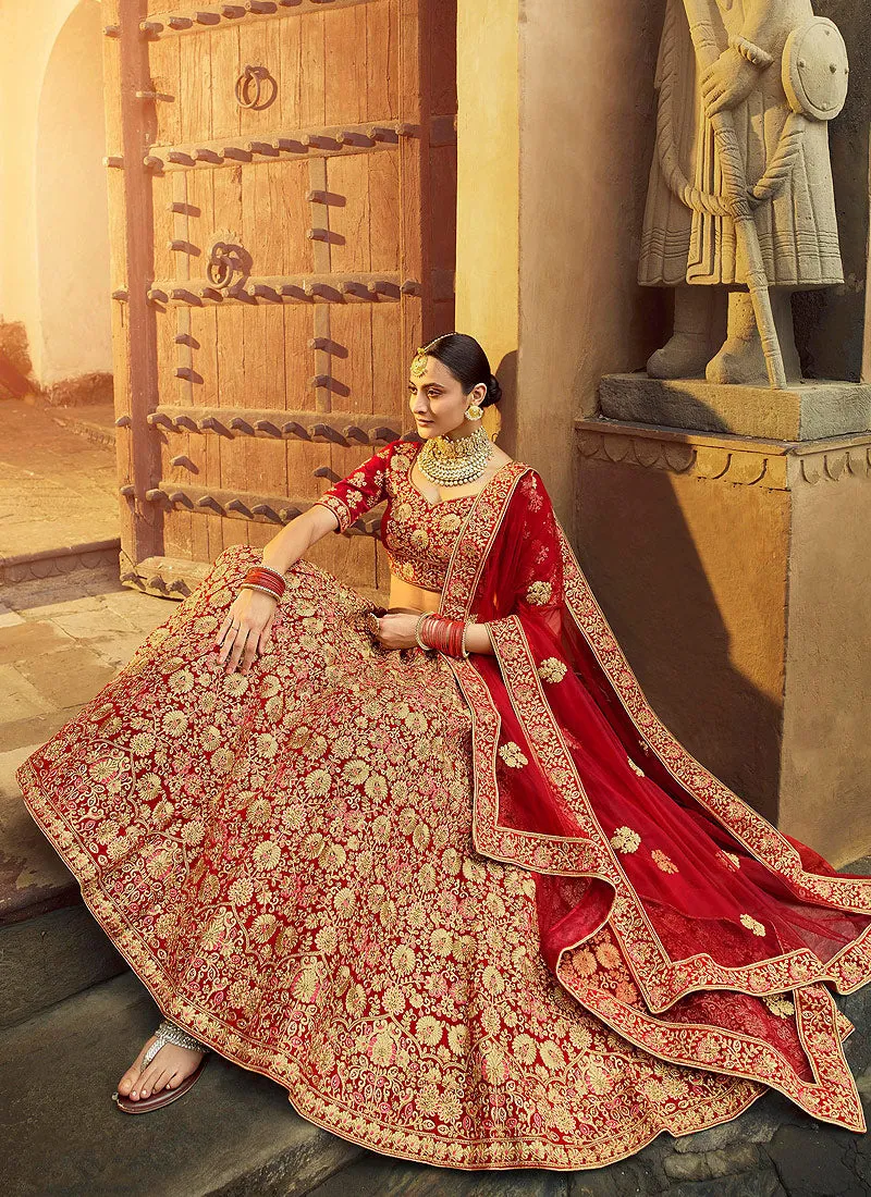 Red And Golden Embroidered Wedding Lehenga Choli