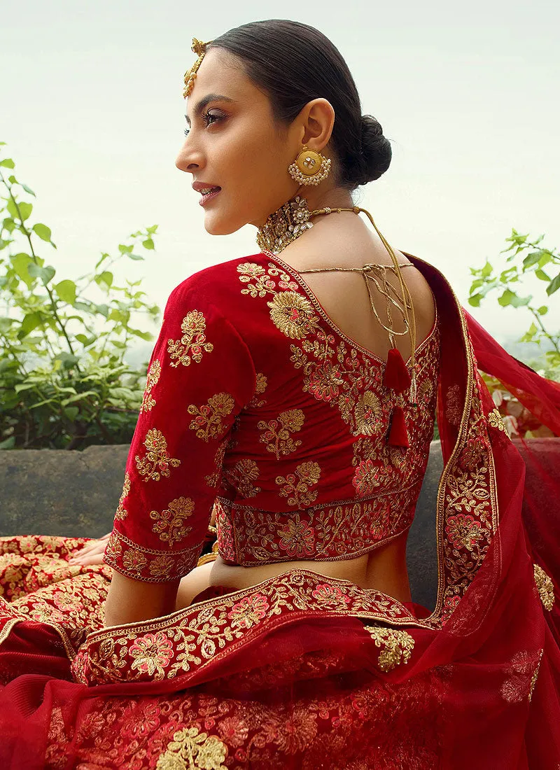 Red And Golden Embroidered Wedding Lehenga Choli