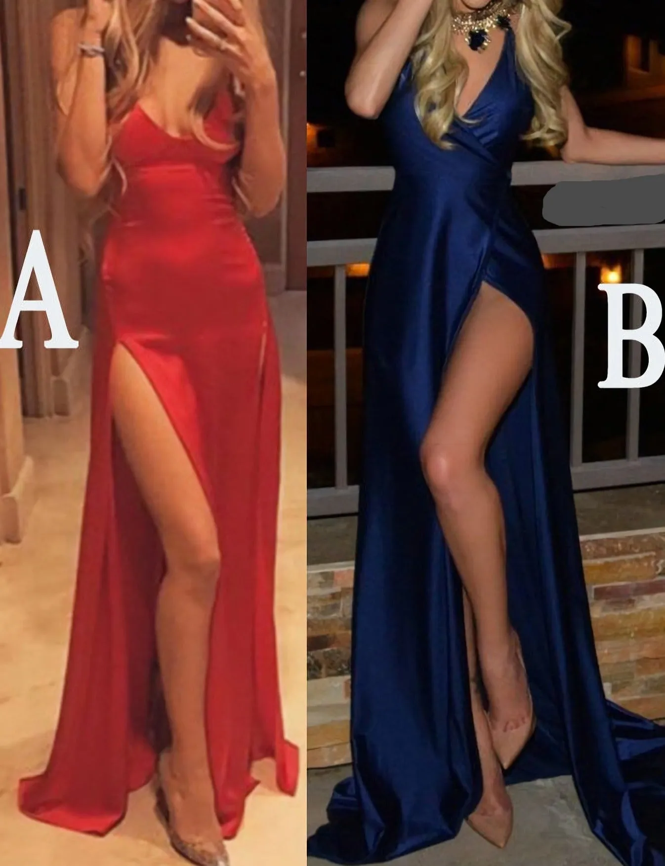 Red Split Spaghett Strap Sexy Royal Blue Deep V Neck With Slit Prom Dresses