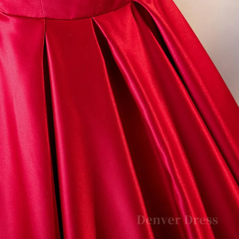 Red Tea Length Prom Dresses, Red Tea Length Formal Bridesmaid Dresses