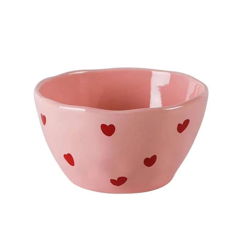 Romantic Pink Heart Ceramic Bowl and Plate