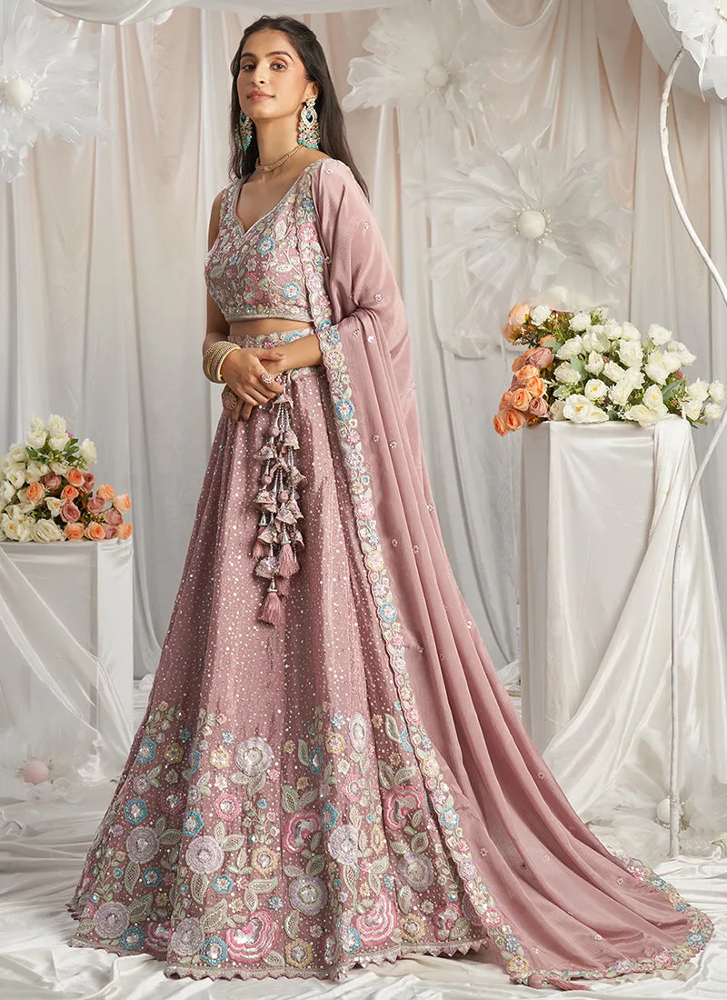 Rose Pink Multi Embroidered Bridal Lehenga Choli