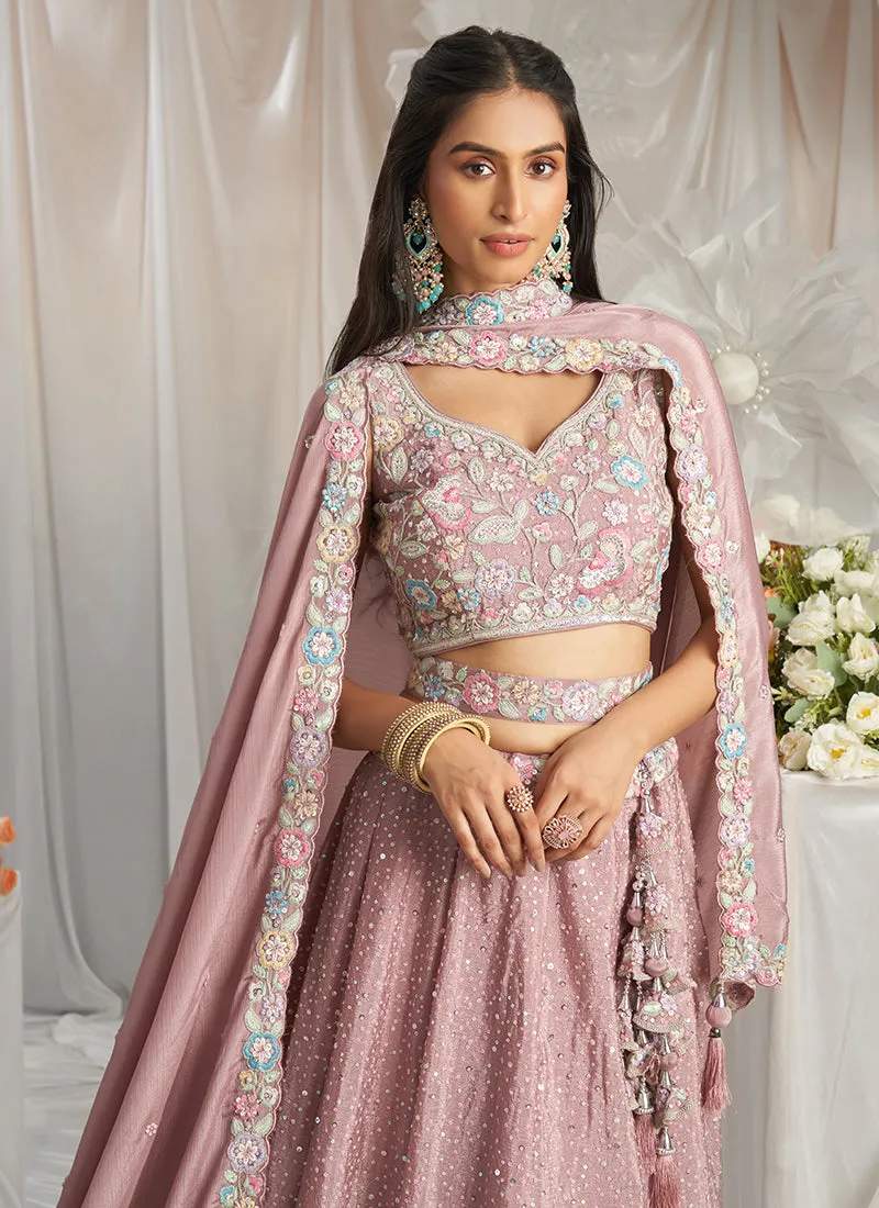 Rose Pink Multi Embroidered Bridal Lehenga Choli