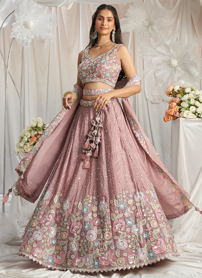 Rose Pink Multi Embroidered Bridal Lehenga Choli